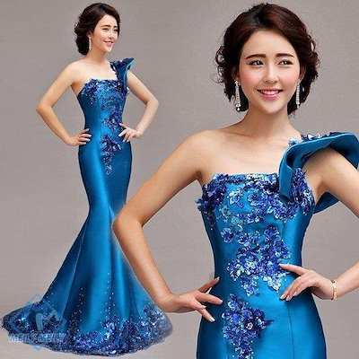 48 割引新作人気モデル マーメイドドレス青カラードレスコンサート安いカクテルドレス演奏会結婚式イブニングドレ ワンピース ドレス レディース服 Rimege Com