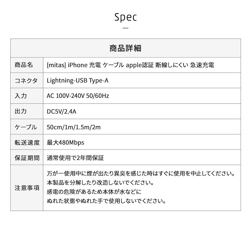 Qoo10 長さが選べる2個セット Iphone 充電 ケーブル 2m 1 5m 1m 0 5m 認証 Mfi 急速充電 2 4a 断線しにくい 断線防止 Apple認証