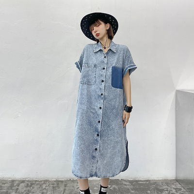 Qoo10 0902 メリハリのある個性的なデニムワンピース レディース服