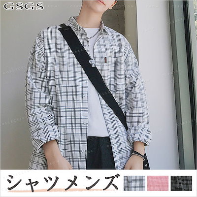 Qoo10 チェック柄シャツ カジュアルシャツ 春 メンズファッション