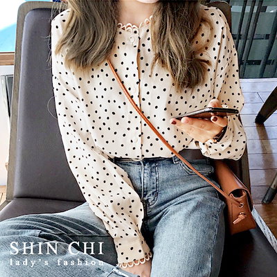 Qoo10 メール便大人気ドット柄ブラウス ジーンス レディース服