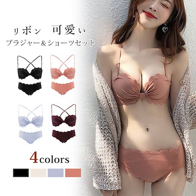 Qoo10 リボンフリルブラset日本国内発送送料無 下着 レッグウェア