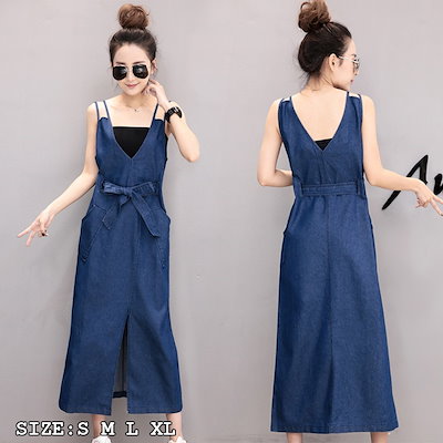 Qoo10 オールインワン タンクワンピース デニム レディース服