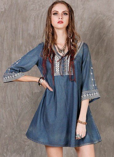 Qoo10 レトロガール 刺繍 ミニ丈 デニム ワンピース 袖 レディース服 Qoo10 レトロガール 刺繍 ミニ丈 デニム ワンピース 袖 レディース服