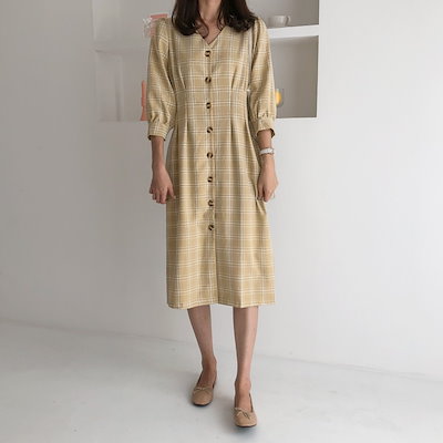 Qoo10 レモンチェックワンピース 今から冬まで レディース服 Qoo10 レモンチェックワンピース 今から冬まで レディース服