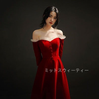 Qoo10 ロングドレス カラードレス マキシ丈 赤 レディース服