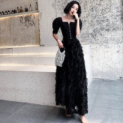 49 割引見事な創造力 ロングドレスパーティードレス個性的黒袖ありパフスリーブおしゃれ結婚式二次会お呼ば スカート レディース服 Urbanfarminginstitute Org