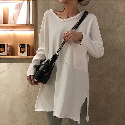 Qoo10 ロングt ロングtシャツ ロング丈 カッ レディース服