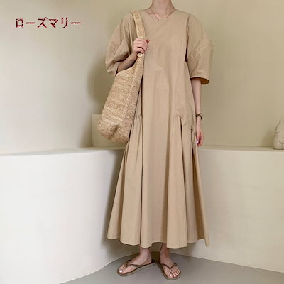 Qoo10 ワンピース クルーネック ロングワン レディース服