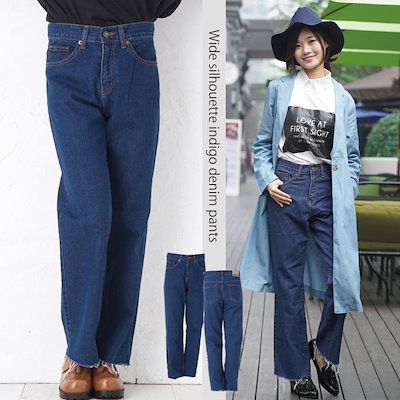 Qoo10 ワイドデニムパンツ レディース服