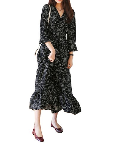 Qoo10 マキシワンピース長袖ンｖネック レディース服