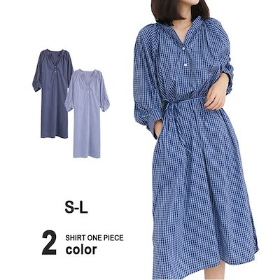 Qoo10 ワンピース シャツワンピース チェックワ レディース服