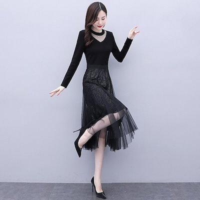 格安saleスタート ワンピース ドレス ワンピースレディース春秋着痩せ長袖きれいめ上品マキシワンピースロング丈チュール大 Www Ilas Edu Tt