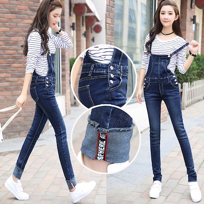 Qoo10 二点セット 大人気デニムサロペットスキニ レディース服