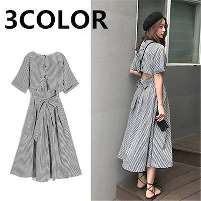 Qoo10 チェック柄わワンピース ドレス レディース服