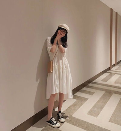 Qoo10 半袖ロングワンピース ティアートワンピー レディース服
