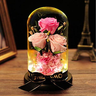 35 割引素敵な 可愛いプリザーブドフラワーバラピンクローズ薔薇花ガラスドームledライト付き木製ベ 花 ガーデニング Diy 工具 Urbanfarminginstitute Org