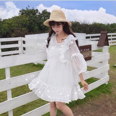 Qoo10 夏の韓国版シフォンのワンピース ゆるい少 レディース服