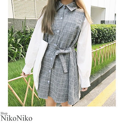 Qoo10 夏新作 グレンチェックシャツワンピース レディース服