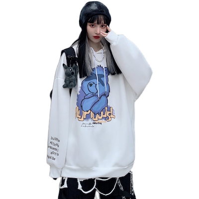 Qoo10 大きめパーカー 男女兼用 Hiphop レディース服