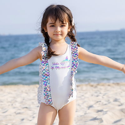 爆買い 水着 ラッシュガード 子供の水着の女の子の人魚のプリントの砂浜の服の赤ちゃんのかわいい水着