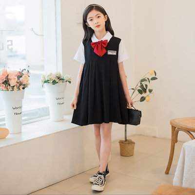 大きな取引 女の子ファッション 学生服卒業式スーツ入学式スーツ学生服通学半袖ワンピース学生清純ロングドレスaライン可愛いプレッピードレス9j13 Sjemenarna Net