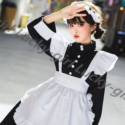 Qoo10 新品の白黒メイド服日系ゴスロリ風ワンピー レディース服