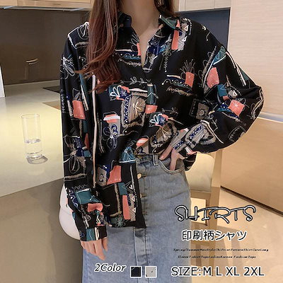 Qoo10 春夏の新しいスタイルチ印刷柄シャツ可愛長 レディース服