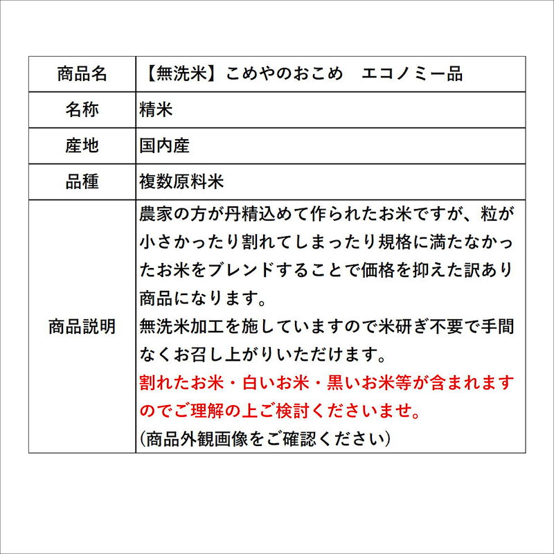 Qoo10] 無洗米 こめやのおこめ(エコノミー品)