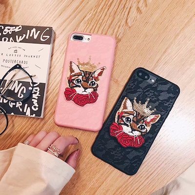 Qoo10 猫 ねこ 流行の 刺繍柄 Iphone スマホケース