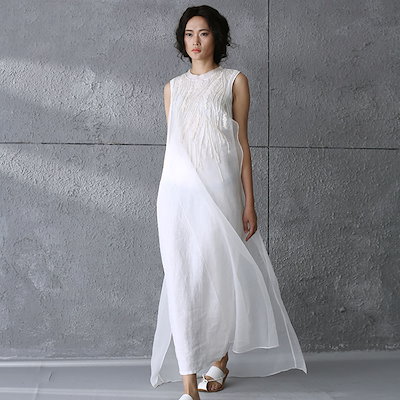 Qoo10 白ワンピース サマードレス マキシワンピ レディース服