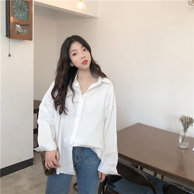 Qoo10 白 シャツ 女 文学の 韓国風 ルース レディース服