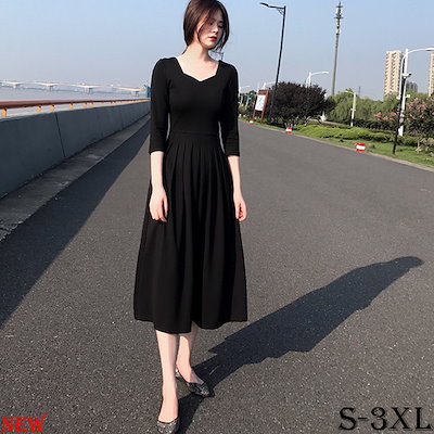 Qoo10 着やせ効果七分袖ワンピース Sサイズ X レディース服