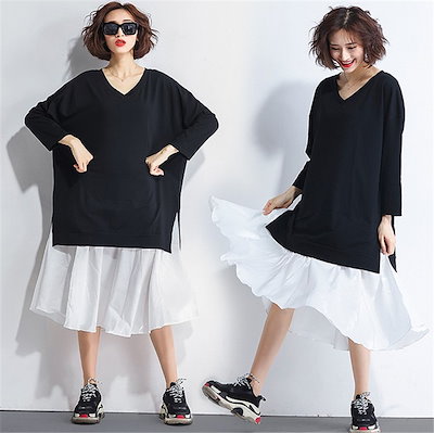 Qoo10 Tシャツワンピース 長袖 レディース服