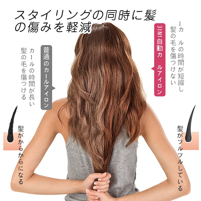 Qoo10 自動カールヘアアイロン オートカールアイロン 電動ヘアカーラー コテ カール 自動巻き用 3in1 高温230 マイナスイオン セラミック 急速加熱 韓国で大人気ヘアアイロン