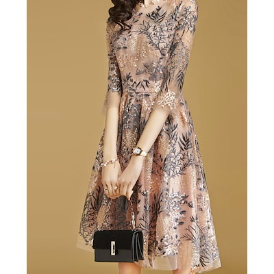 Qoo10 花柄 ワンピース レース 半袖 ドレス レディース服