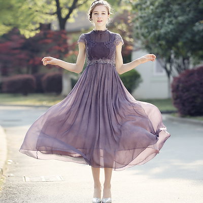 Qoo10 袖ありレースワンピース 結婚式ドレス 総 レディース服