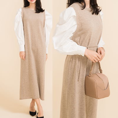 Qoo10 袖シャツドッキング ニットワンピース 2 レディース服