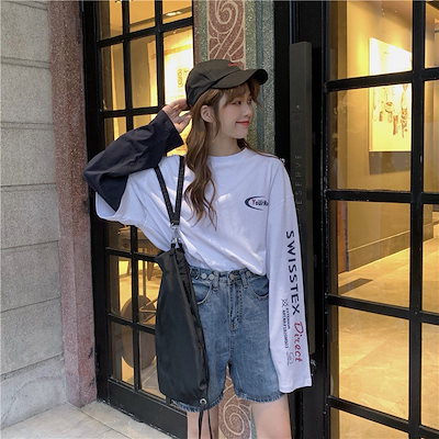 Qoo10 袖ロゴ 重ね着風 Tシャツ 韓国 オルチ レディース服