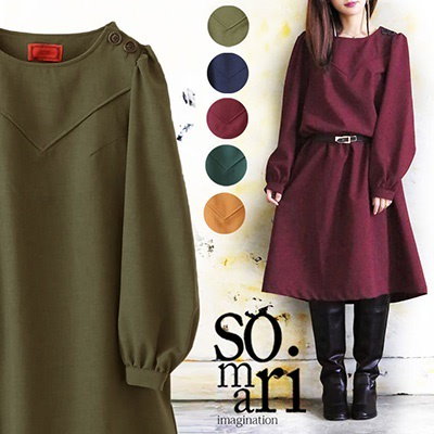 Qoo10 豊富なカラバリsomariレトロvデザイ レディース服