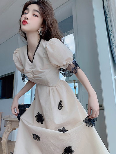 Qoo10 贅沢な雰囲気の泡袖ワンピース女性の新しい レディース服