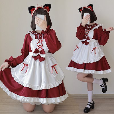 Qoo10 赤いロリータメイド服日本の柔らかくかわい レディース服