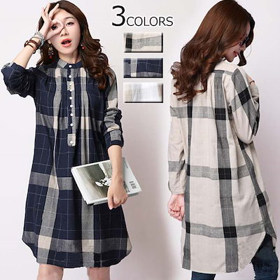 Qoo10 超目玉送料無料秋 ワンピース チェック柄 レディース服