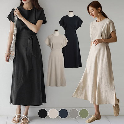 Qoo10 超目玉ワンピース リネン 麻混 レディー レディース服