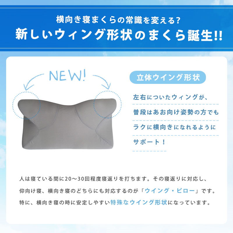 Qoo10 送料無料 ウイングピロー 枕 横向き枕 横寝で息らく Wing Pillow 横向き寝専用枕 低反発 いびき防止 ウィング M Wing 1