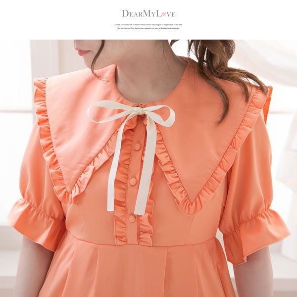 Qoo10 送料無料 ワンピース セーラー襟 参戦服 夏 フリル ボウタイリボン パフ袖 ウエストゴム ハイウエスト フレア ショート ガーリー 可愛い 白 黄色 オレンジ 赤 入荷済