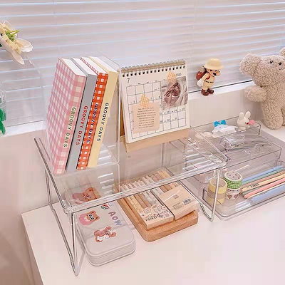 Qoo10 透明アクリル質二重収納棚少女机棚簡約学生 家具 インテリア