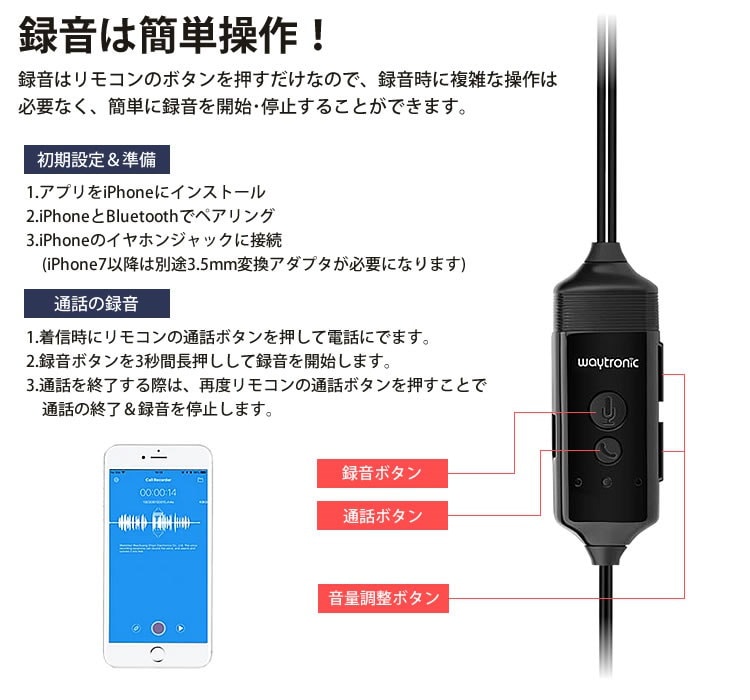 Qoo10 通話 レコーダー ボイスレコーダー Iphone用 録音 イヤホン 会話 再生 ボイスメモ バッテリー内蔵 アプリ Bluetooth Pr Iroku2 送料無料