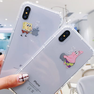 Qoo10 Iphone13proケース 韓国スポンジボブカップル透明iphone スマホケース 保護フィルム