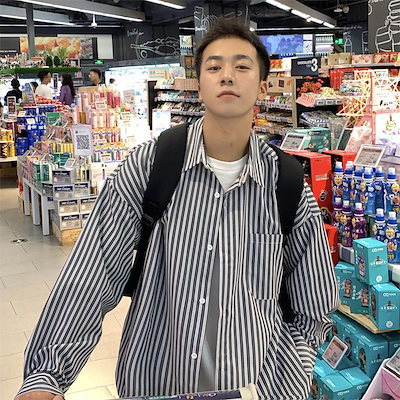 Qoo10 韓国ファッションメンズシャツ ストライプ メンズファッション